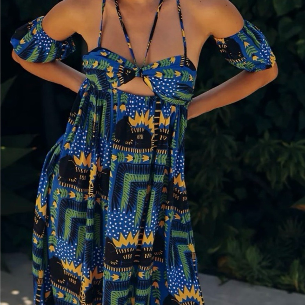 Anthropologie Strapless Dress in Blue and Green